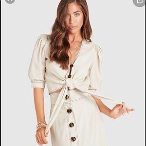 Anthropologie Cream Tie-Front Top